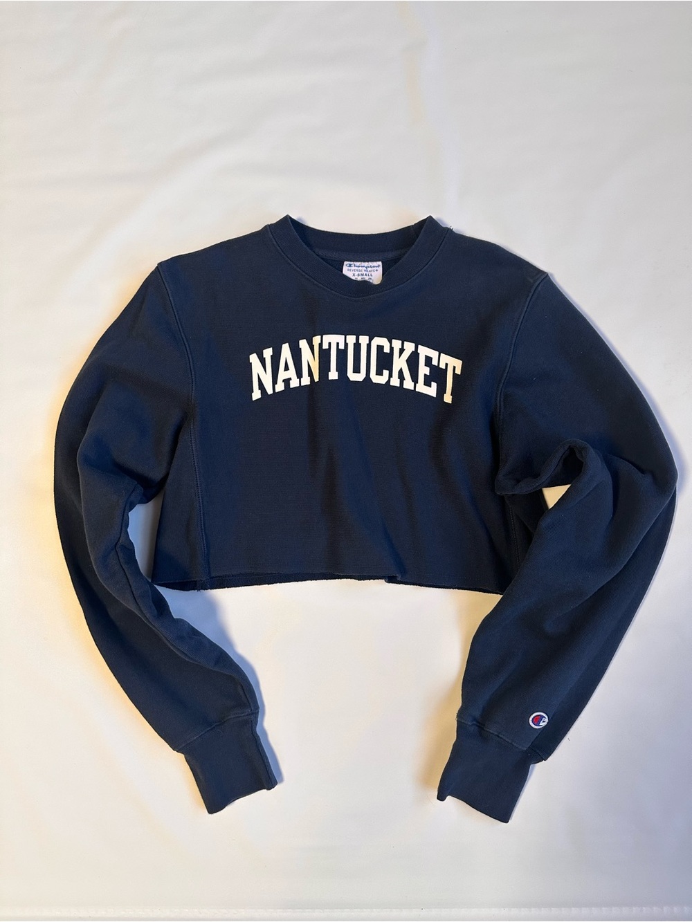 Champion Navy Cropped Nantucket Crewneck Sweatshirt